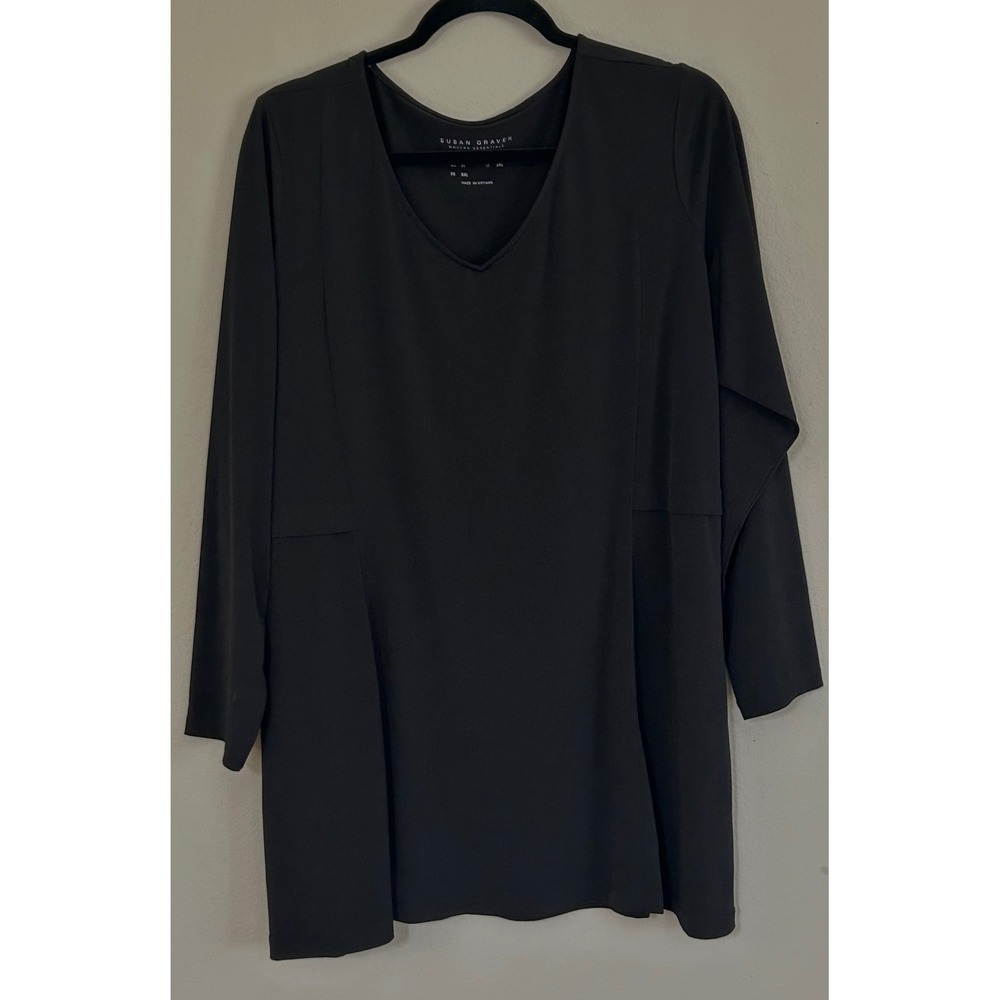 Susan Graver Modern Essentials Black V-Neck Long Sleeve Tunic Top 1X